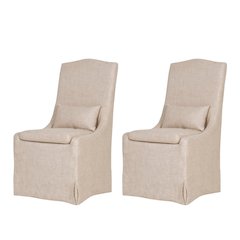 Beige Upholstered Dining Chair Set of 2 – Linen Dining Room Chairs, Armless
