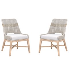 Gray Woven Chair Pair with Mahogany Frame, Accent Chairs Set of 2 Indoor