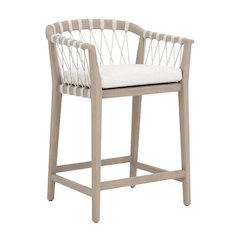 Transitional Pacific Outdoor Counter Stool, Reversible Seat Cushion, Wash Finish