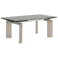 Gray Extension Dining Table, Ash Wood, Double Pedestal, Glass Top