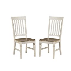Smokey White & Peppercorn Side Chair with Slatback Design and Wooden Seat