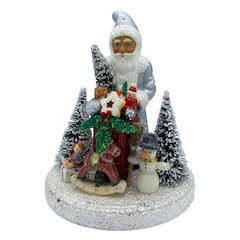Paper Mache Candy Container - Santa " Silver Coat With Gifts