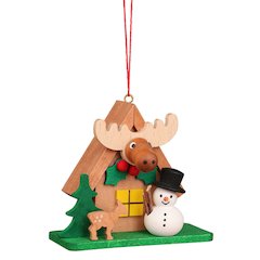 Ornament - Snowman With "Elk" House