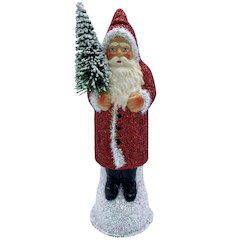 Paper Mache Candy Container - Santa In Red Glitter Coat