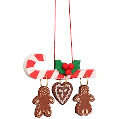 Ornament - Candy Cane With Hanging Gingerbread Cookies