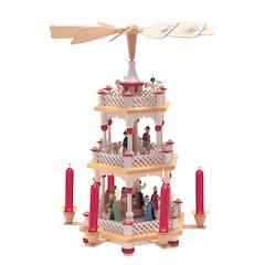 Pyramid - 3 Tiers - Nativity Scene, Wise Men, Shepherds And Angels