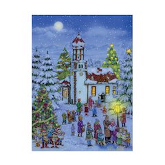 Advent Calendar - Nighttime Snowy Church Scene
