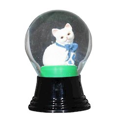 Snowglobe - Medium White Sitting Cat -  5"H X 3"W X 3"D