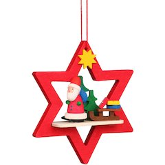 Ornament - Santa With Sled In Red Star