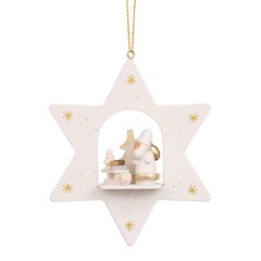 Ornament - White Star With Santa And Sled