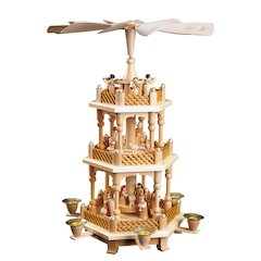 Pyramid - 3 Tiers - Nativity Scene. Wise Men, Shepherds And Angels