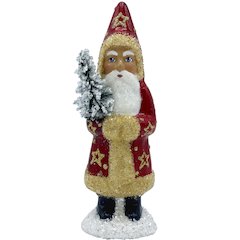Paper Mache Candy Container -Santa With Stars And Red Coat