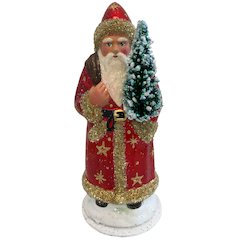 Paper Mache Candy Container - Santa Shiny Red