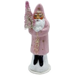 Paper Mache Candy Container - Beaded Rose Santa With Gold Stars And Rose Tree
