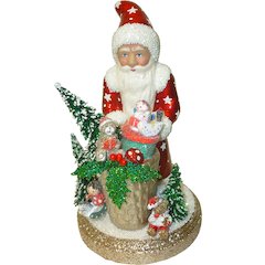 Paper Mache Candy Container - Santa Red With Gifts