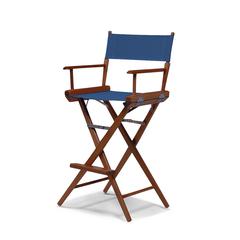 Telescope Casual World Famous Bar Height Director Chair With Walnut Stain Finish and Blue Fabric