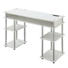 White Contemporary Student Desk With Charging Station And Modern Design