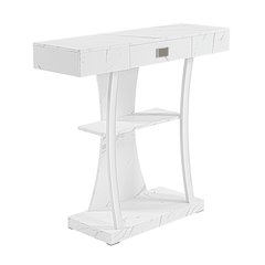 Newport 1 Drawer Harri Console Table with Shelves, White Faux Marble/White Base