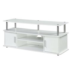 White modern TV stand with cabinets and shelves for 55-inch TVs