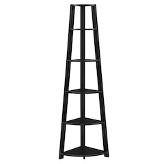 Black 5-Tier Corner Bookcase with Modern Design and Durable MDF Construction