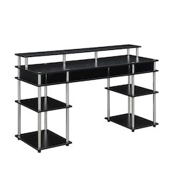 Black Deluxe Student Desk With Shelves And Modern Design