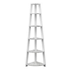 Newport 5 Tier Corner Bookshelf White Faux Marble/White