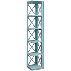 Corner bookcase in sleek finish with five sturdy tiers for versatile storage