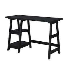 Rustic Trestle Desk With Shelves In Melamine And Mdf Finish For Office Workspace