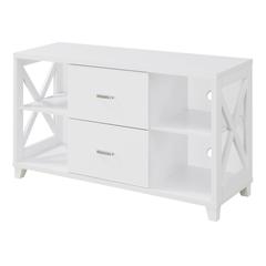 Oxford Deluxe 2 Drawer TV Stand with Shelves for TVs up to 55 Inches, White