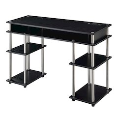 Designs2Go No Tools Student Desk with Charging Station, Black