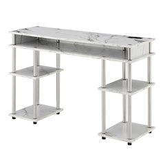 Designs2Go No Tools Student Desk With Charging Station, White Marble