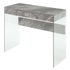 Soho Glass 36 Inch Desk, Gray Marble