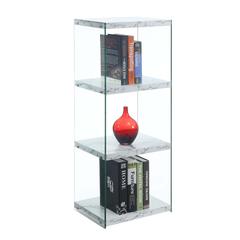 SoHo 4 Tier Tower Bookcase, White Faux Marble/Glass