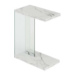 SoHo C End Table, White Faux Marble/Glass