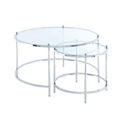 Royal Crest Nesting Round Glass Coffee Tables, Clear Glass/Chrome Frame