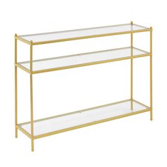 Glass console table with three tiers, modern design for versatile use