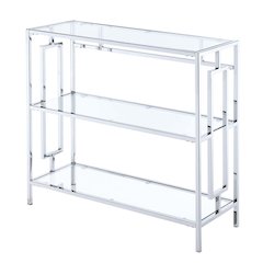 Town Square Chrome 3 Tier Bookcase, Clear Glass/Chrome Frame
