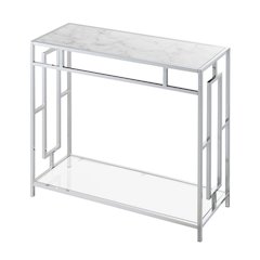 Town Square Chrome Faux Marble Glass Entryway Hall Table with Shelf