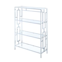 Town Square Chrome 4 Tier Bookcase, Clear Glass/Chrome Frame