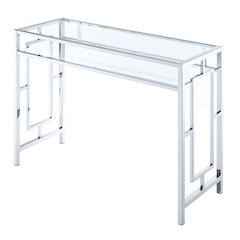 Town Square Chrome Desk With Shelf, Clear Glass/Chrome Frame