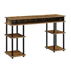 Wooden Student Desk, Shelves, Barnwood Finish, Melamine Surface, Steel Accents