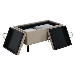Designs4Comfort Magnolia Storage Ottoman with Reversible Trays, Soft Beige Fabric