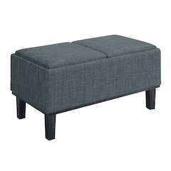 Designs4Comfort Brentwood Storage Ottoman with Reversible Trays Light Charcoal Gray Fabric/Black