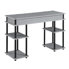 Contemporary Gray Office Desk With Melamine Overlayment And Steel Frame