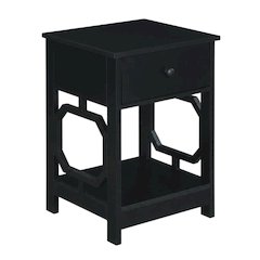 Black end table with single drawer for versatile living space use