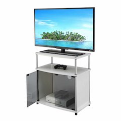 Designs2Go TV Stand with Black Glass Storage Cabinet, Shelf, TVs up to 26 Inches