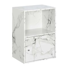 Xtra Storage 1 Door Cabinet with Shelf, White Faux Marble