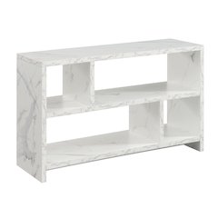 Northfield TV Stand Console with Shelves, White Faux Marble