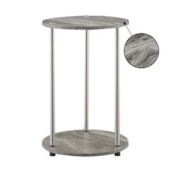 Designs2Go No Tools 2 Tier Round End Table, Faux Gray Marble/Chrome