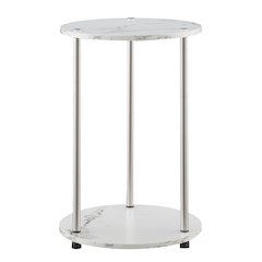 Designs2Go No Tools 2 Tier Round End Table, Faux White Marble/Chrome